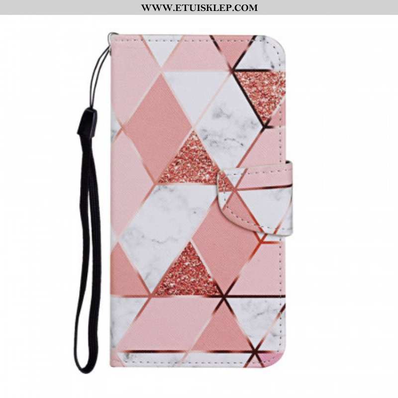 Etui Folio do Samsung Galaxy S22 Plus 5G Marmur I Cekiny Z Paskiem